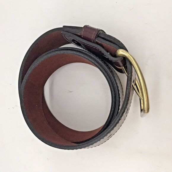 Brown Cowhide Smooth Leather Dress Belt Men's 36  1.5" W - 41 " L  Brass Buckle - Picture 4 of 13